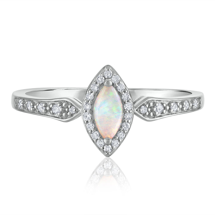 Opal and Diamond Ring in 14K White Gold (1/10 ct. tw.)