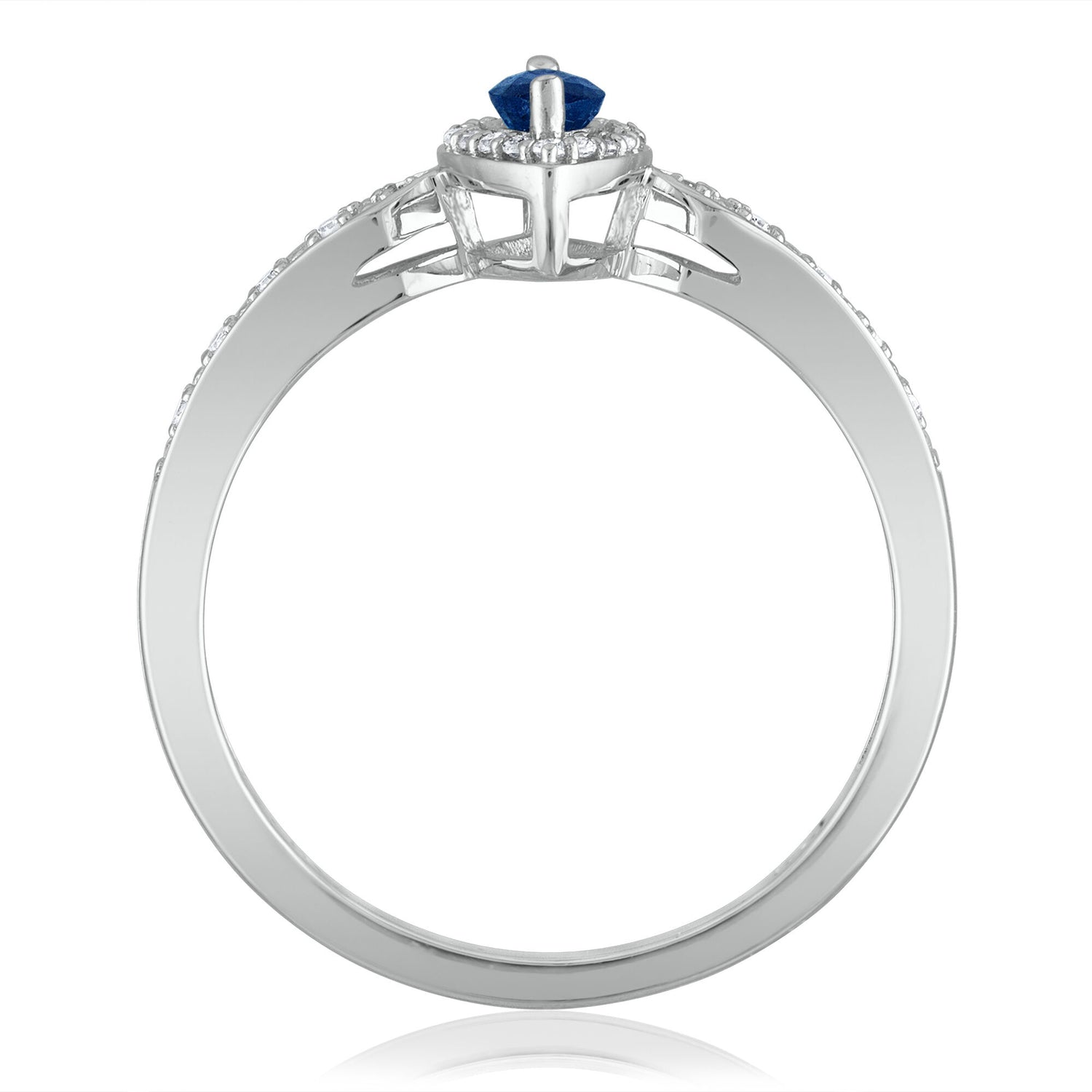 Blue Sapphire and Diamond Ring in 14K White Gold (1/10 ct. tw.)