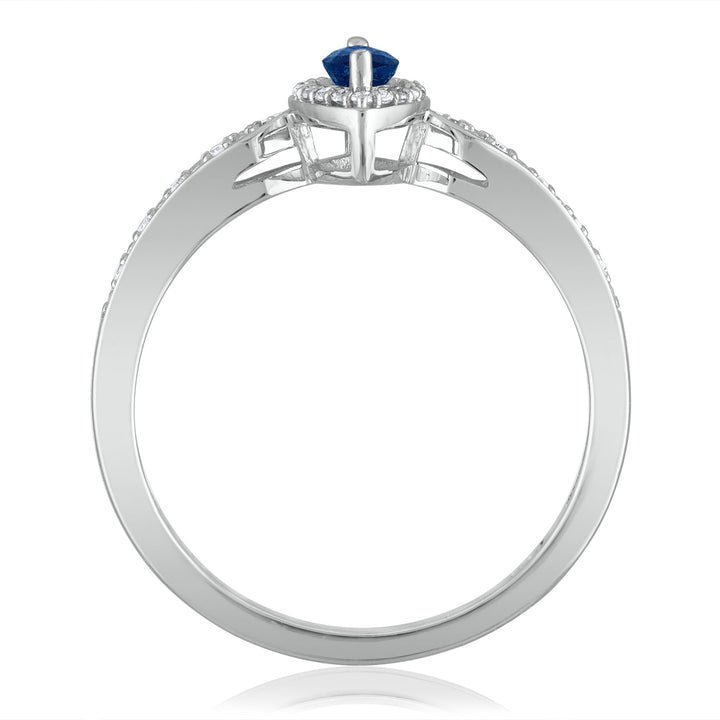 Blue Sapphire and Diamond Ring in 14K White Gold (1/10 ct. tw.)