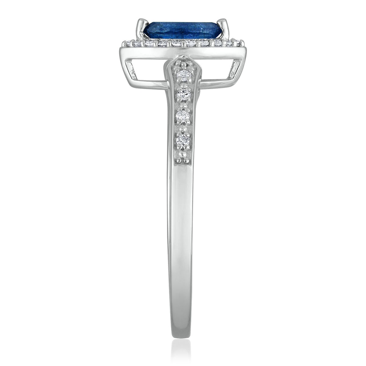 Blue Sapphire and Diamond Ring in 14K White Gold (1/10 ct. tw.)