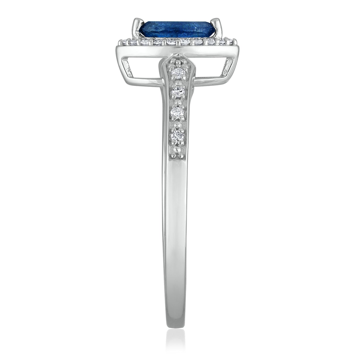 Blue Sapphire and Diamond Ring in 14K White Gold (1/10 ct. tw.)