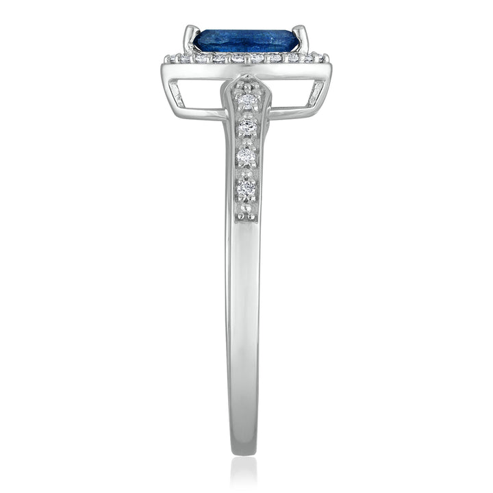 Blue Sapphire and Diamond Ring in 14K White Gold (1/10 ct. tw.)