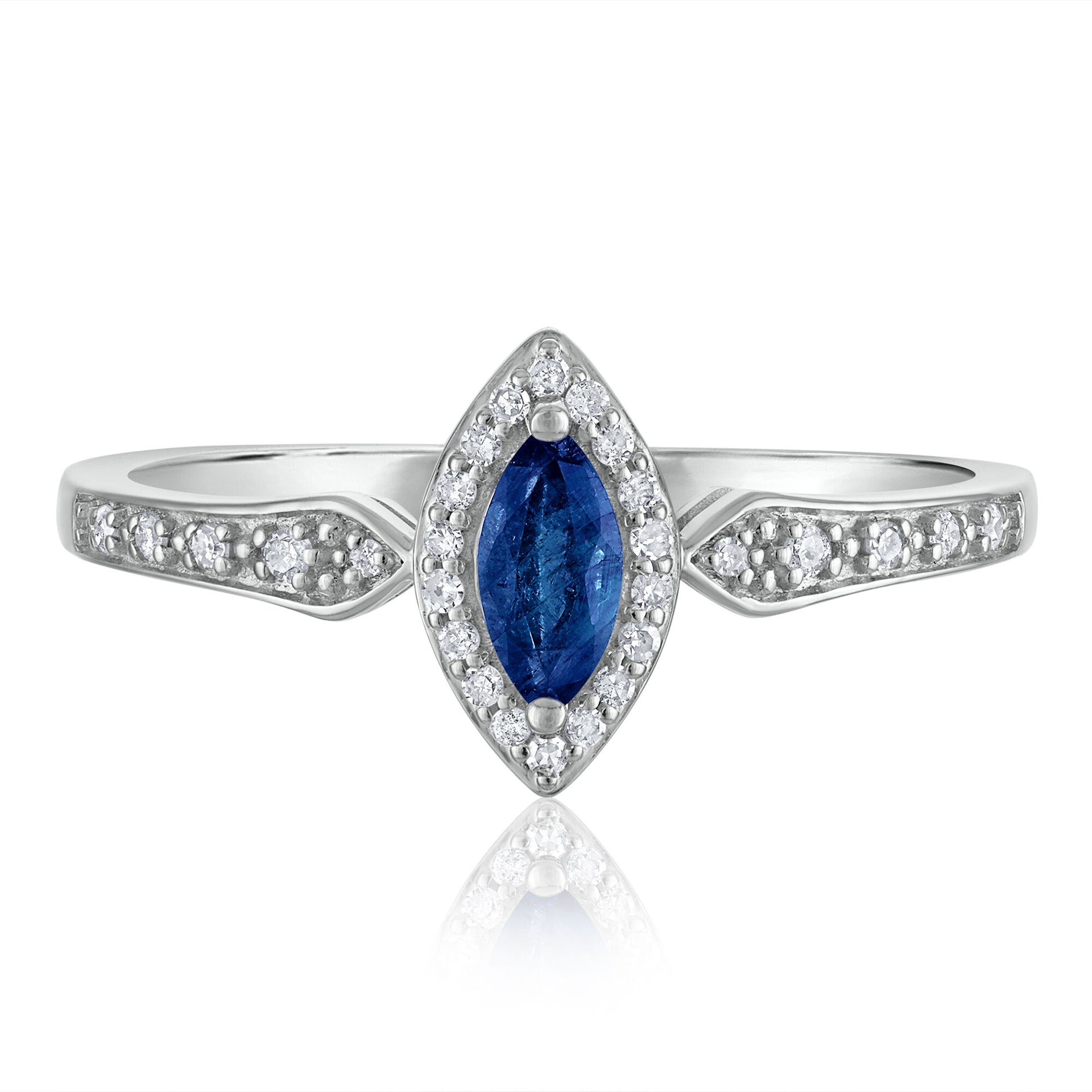 Blue Sapphire and Diamond Ring in 14K White Gold (1/10 ct. tw.)