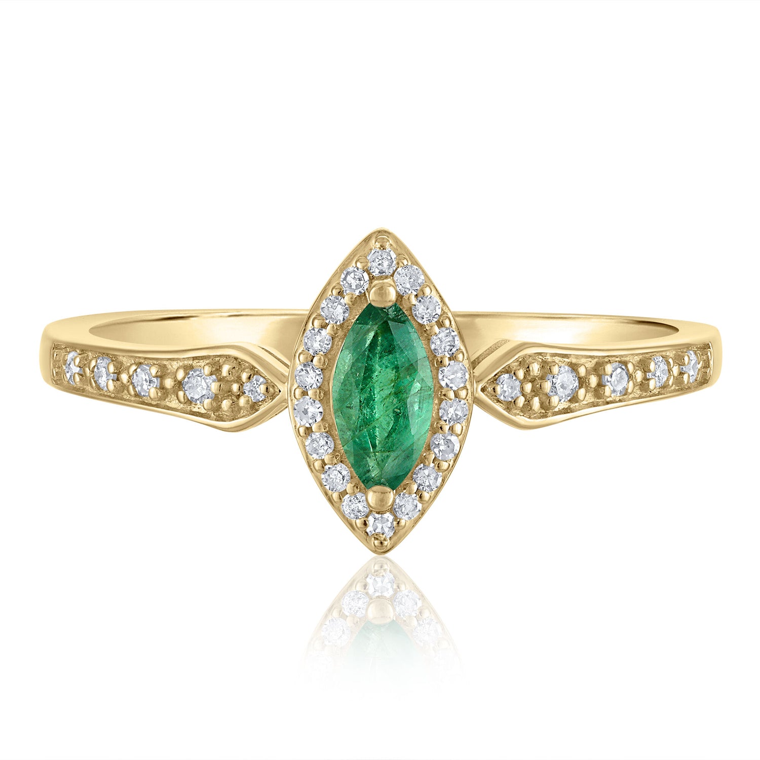 Emerald and Diamond Ring in 14K Yellow Gold (1/10 ct. tw.)