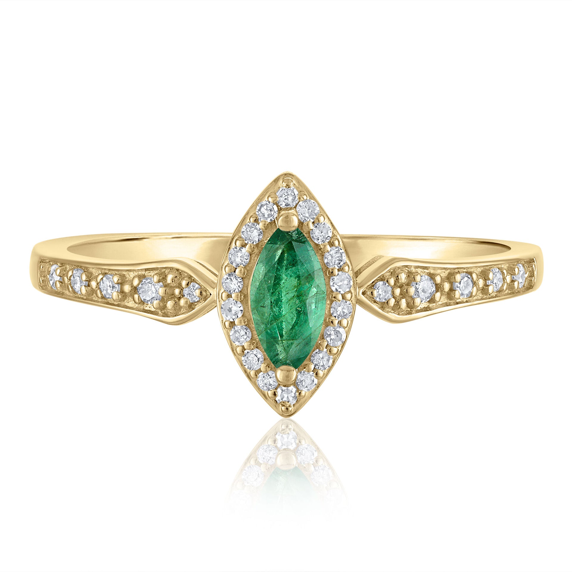 Emerald and Diamond Ring in 14K Yellow Gold (1/10 ct. tw.)