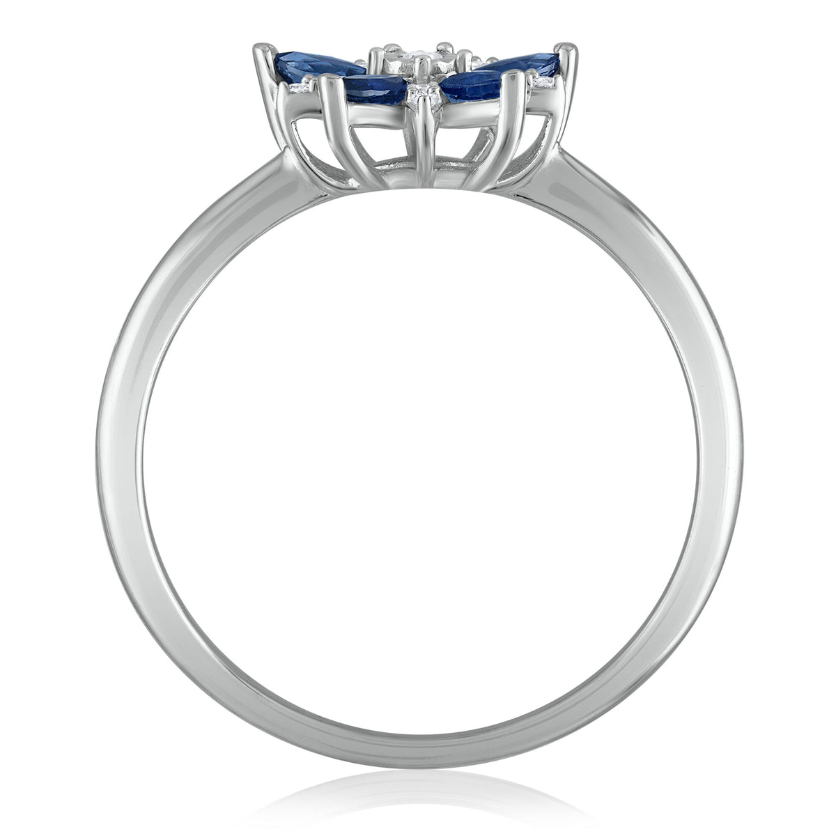Blue Sapphire and Diamond Accent Floral Ring in 10K White Gold