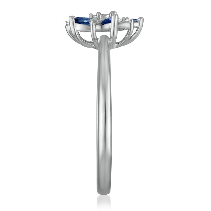 Blue Sapphire and Diamond Accent Floral Ring in 10K White Gold