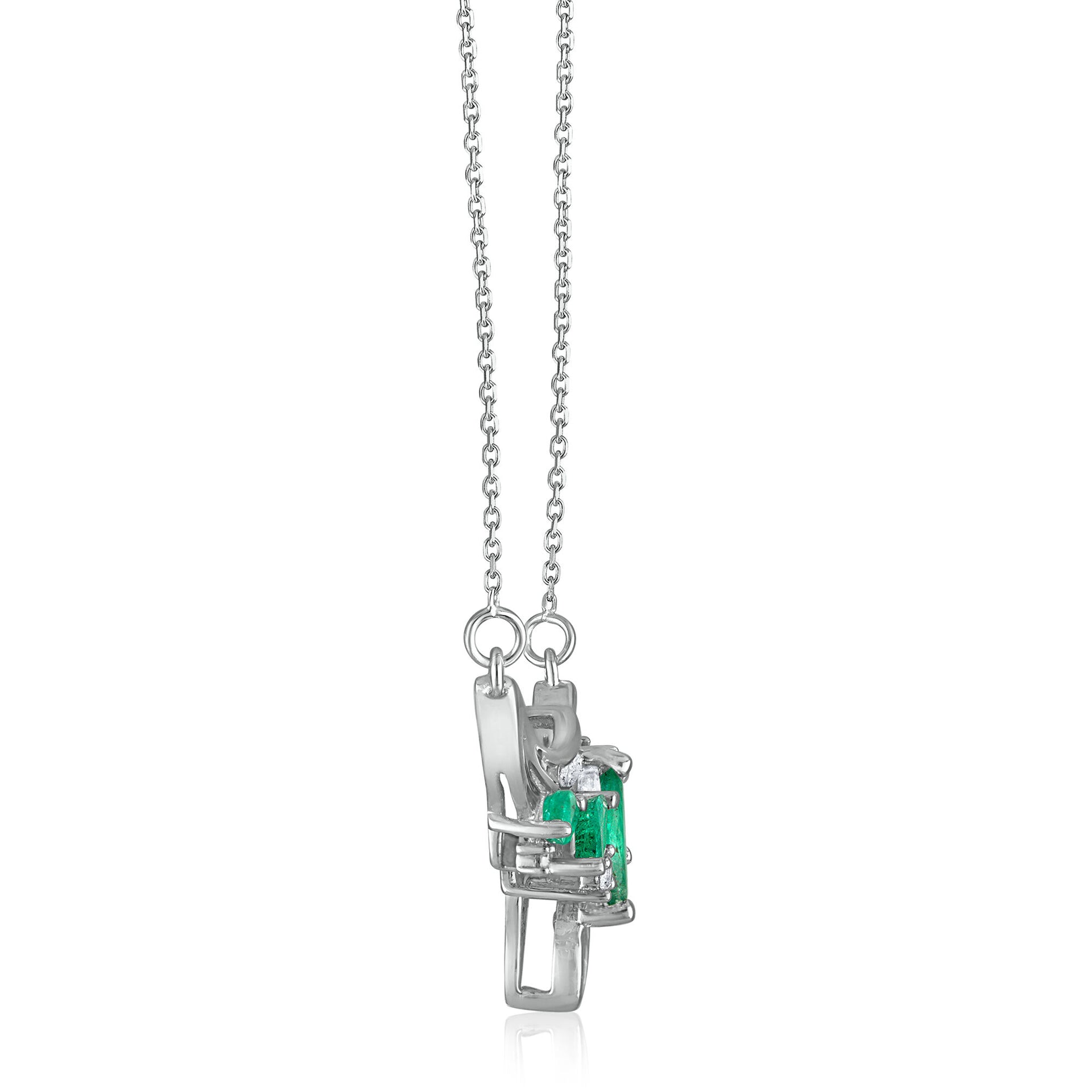 Diamond and Marquise Emerald Necklace in 14K White Gold (1/7 ct. tw)