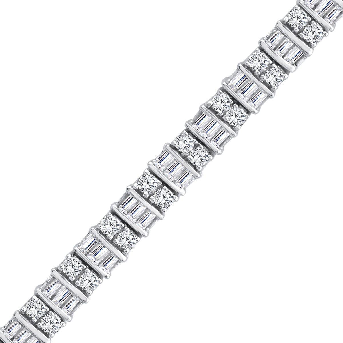 Baguette and Round Diamond Bracelet in 14K White Gold (3 ct. tw.)