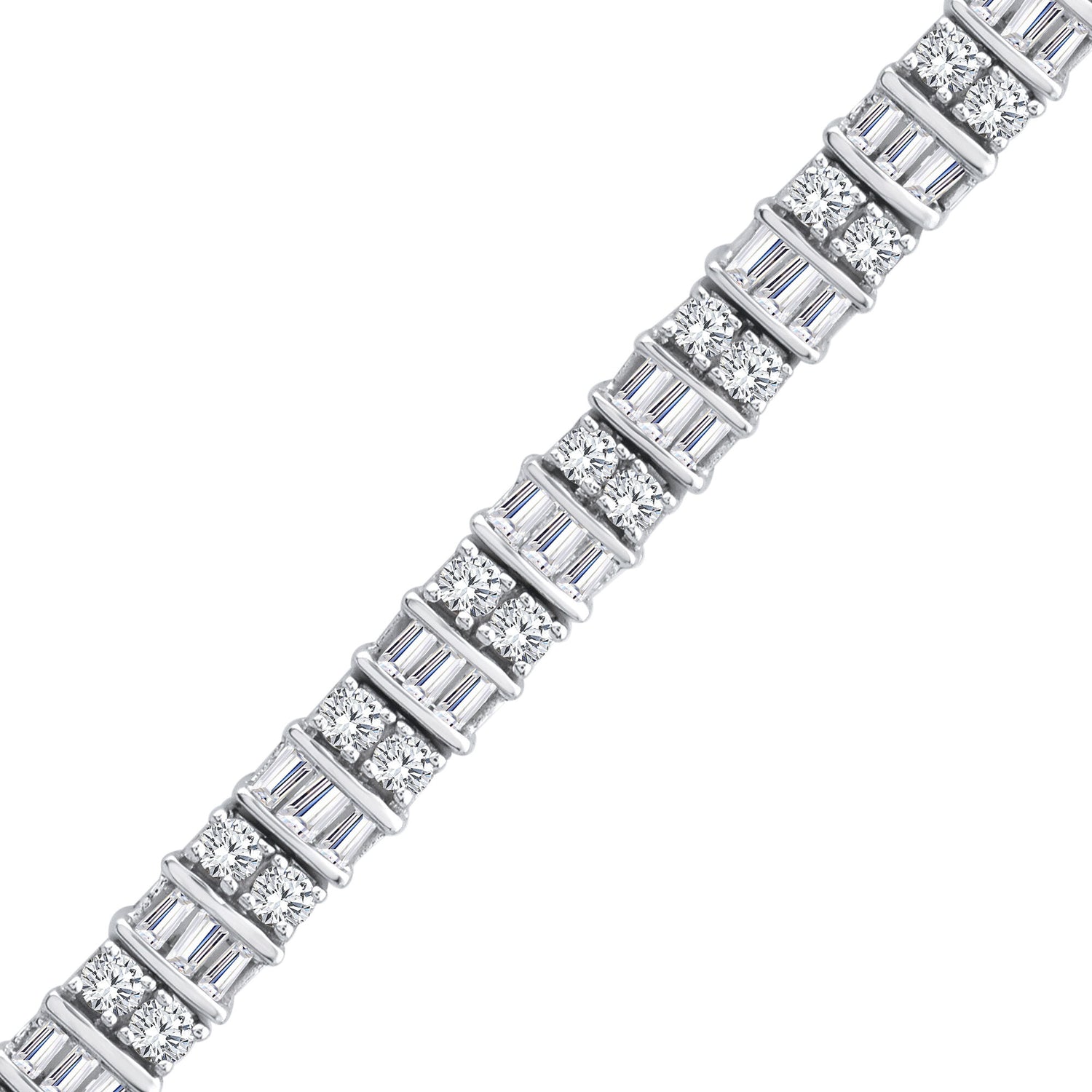 Baguette and Round Diamond Bracelet in 14K White Gold (3 ct. tw.)