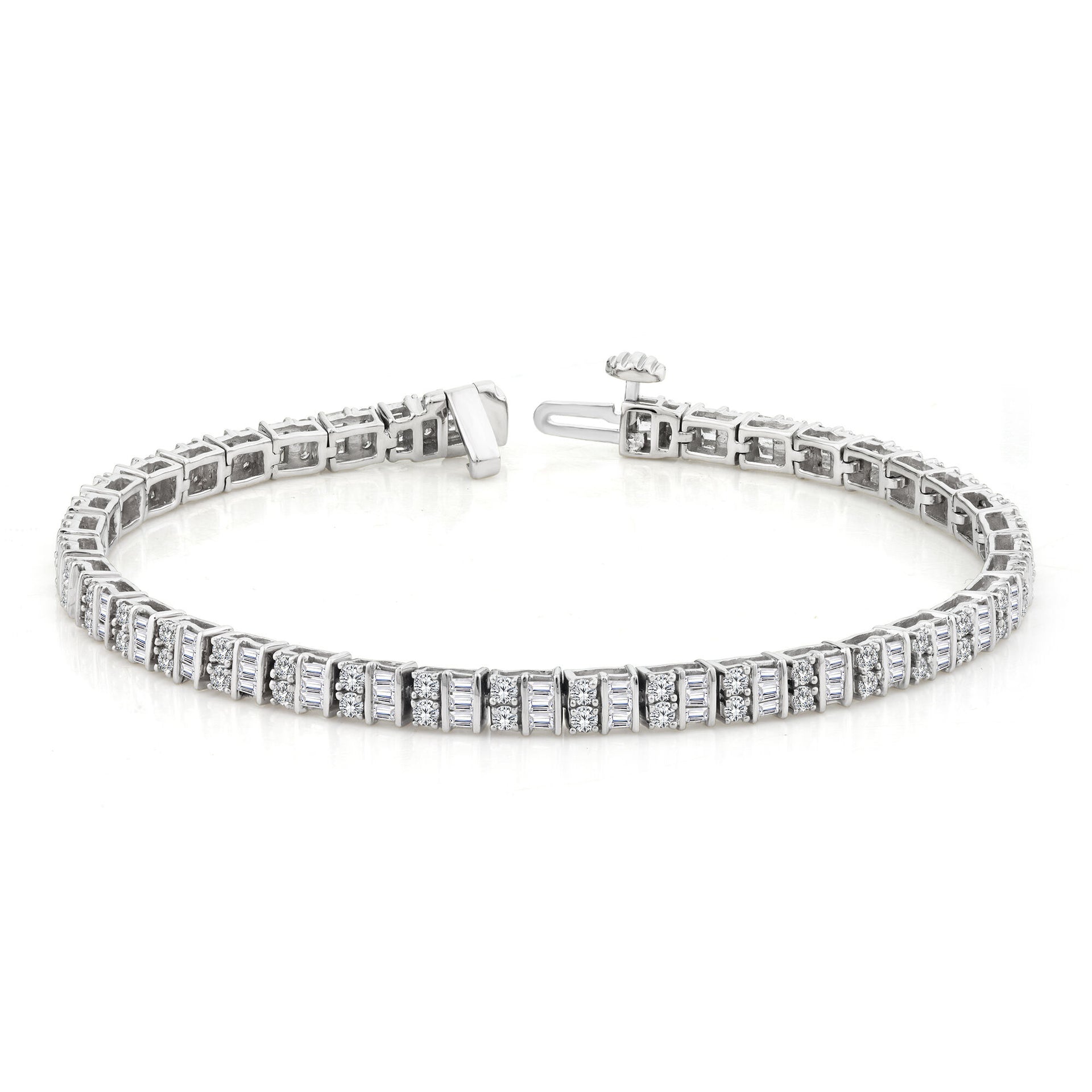 Baguette and Round Diamond Bracelet in 14K White Gold (3 ct. tw.)