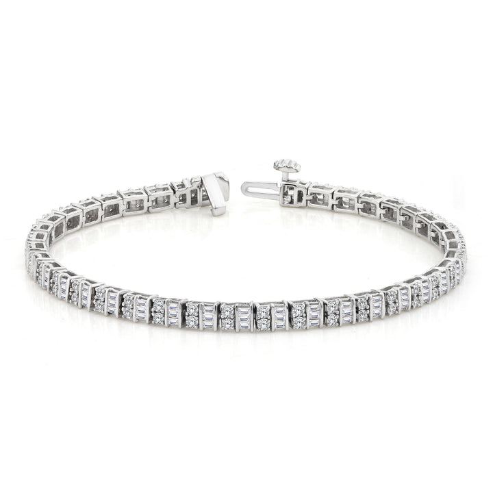 Baguette and Round Diamond Bracelet in 14K White Gold (3 ct. tw.)