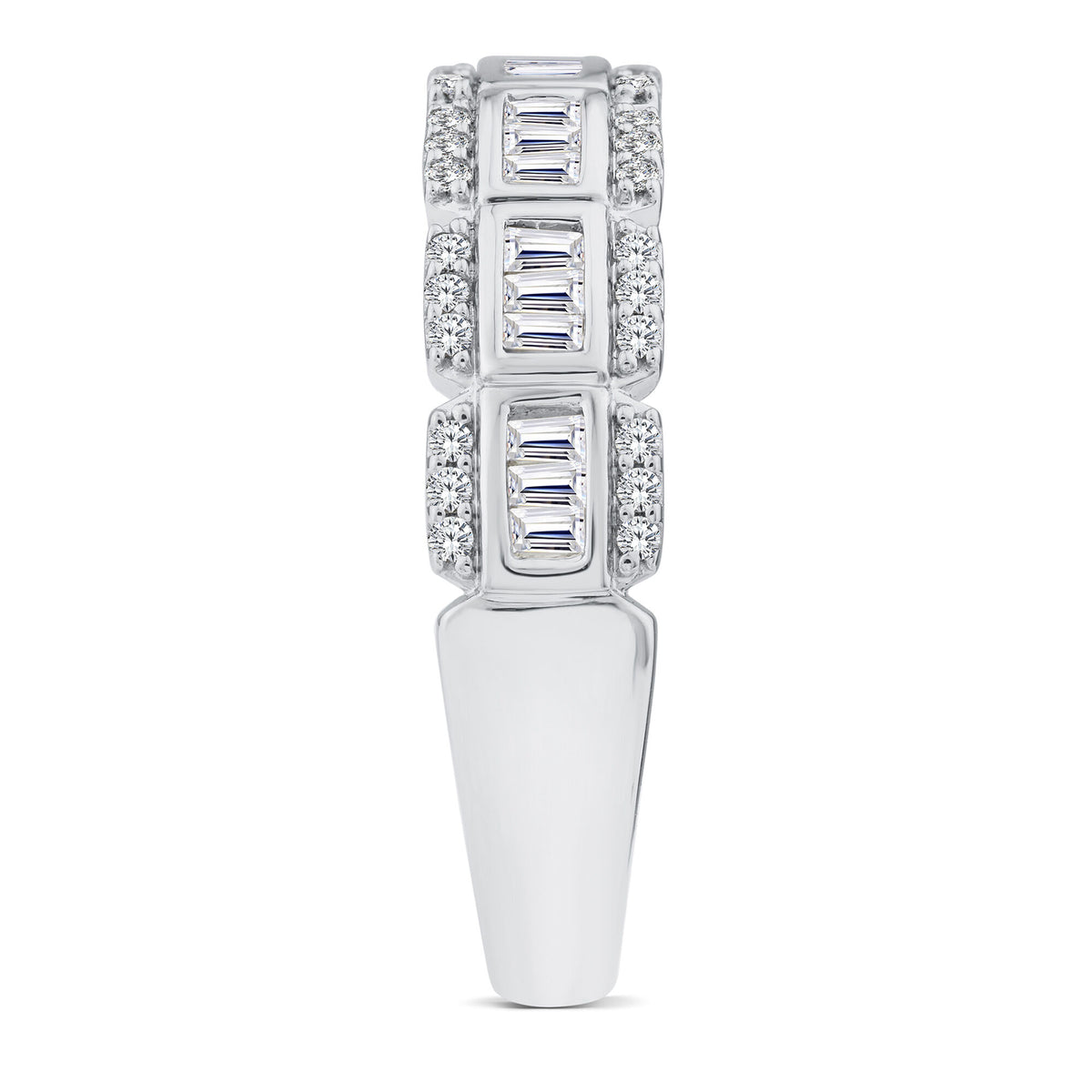 Baguette and Round Diamond Multi-Row Ring in 14K White Gold (1/2 ct. tw.)