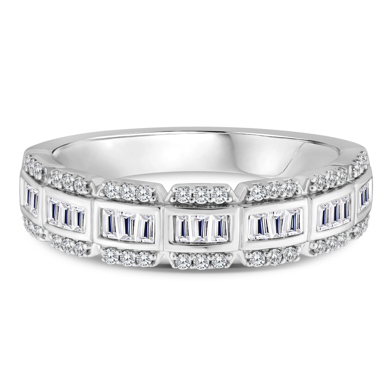 Baguette and Round Diamond Multi-Row Ring in 14K White Gold (1/2 ct. tw.)