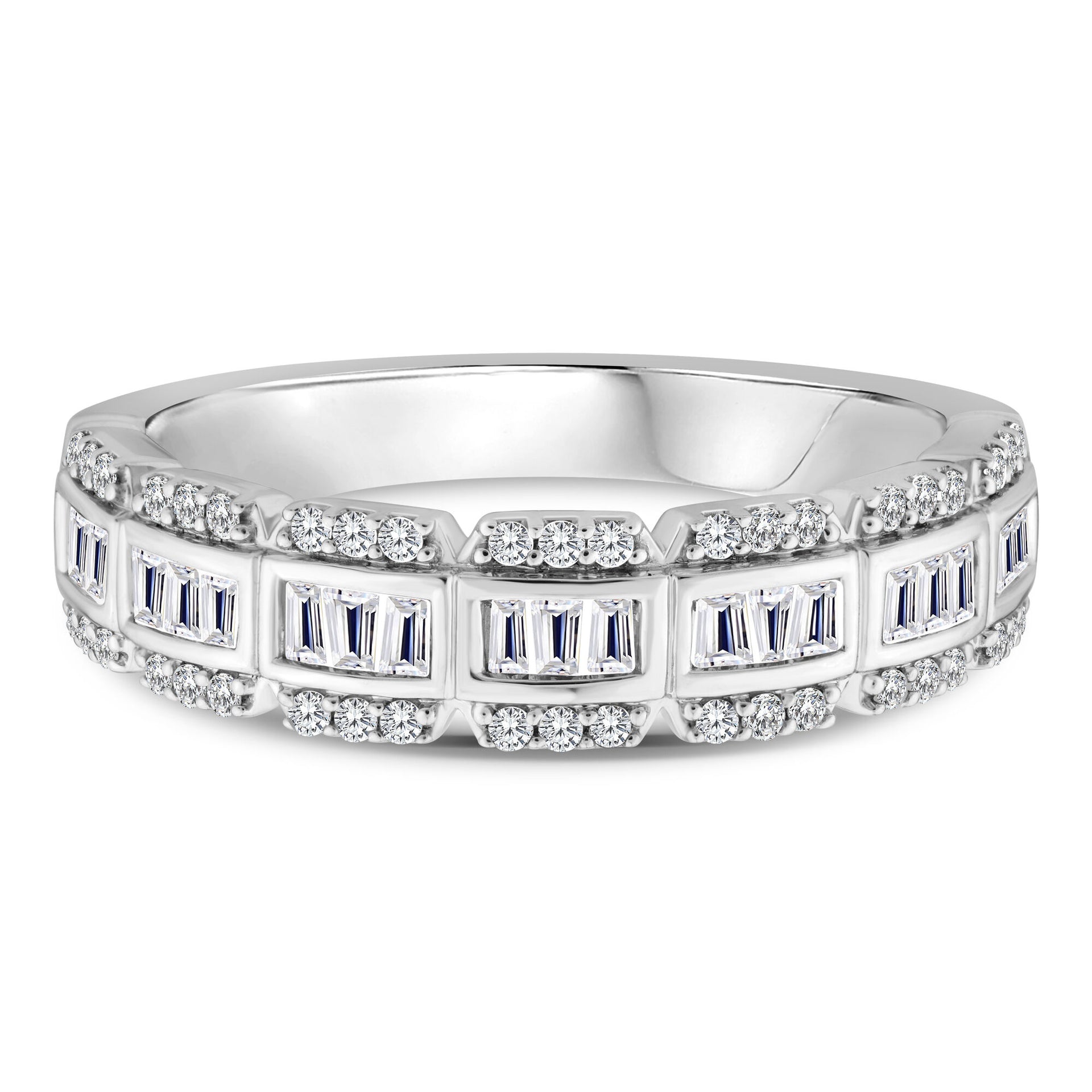 Baguette and Round Diamond Multi-Row Ring in 14K White Gold (1/2 ct. tw.)