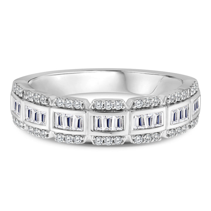 Baguette and Round Diamond Multi-Row Ring in 14K White Gold (1/2 ct. tw.)