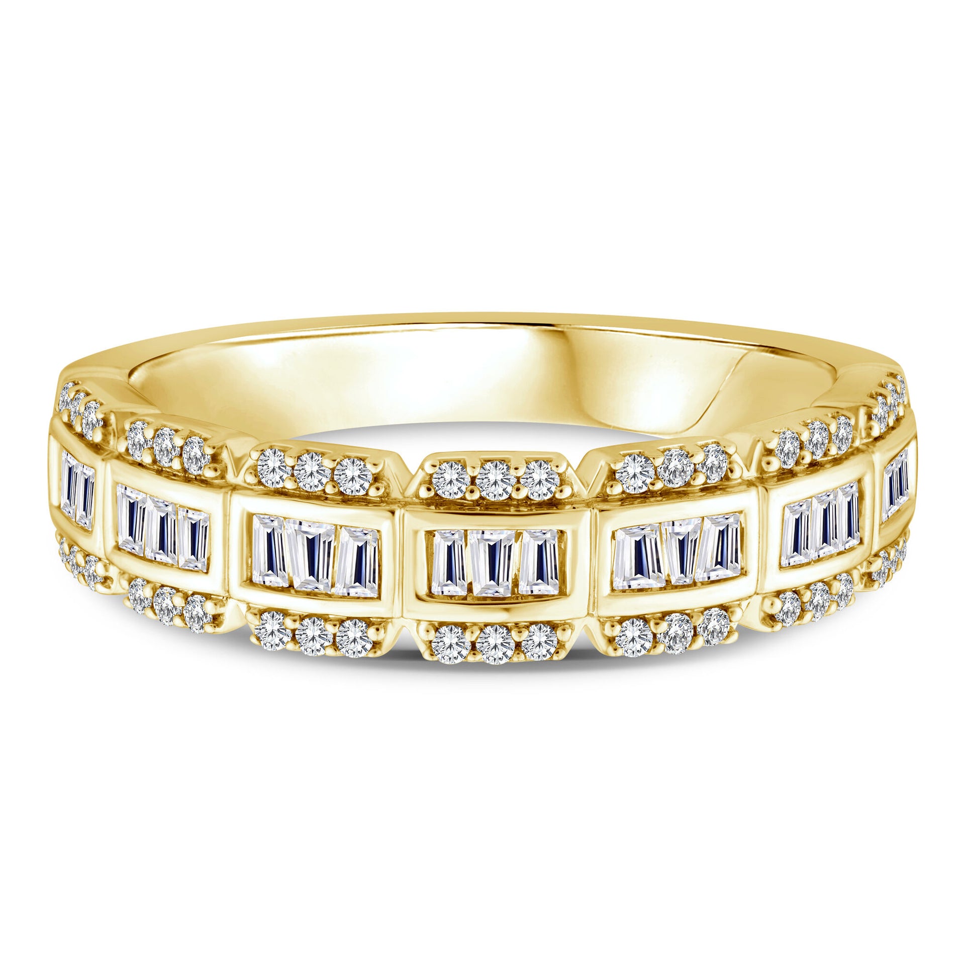 Baguette and Round Diamond Multi-Row Ring in 14K Yellow Gold (1/2 ct. tw.)