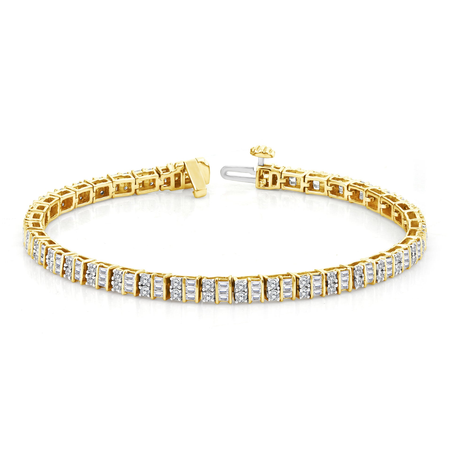 Baguette and Round Diamond Bracelet in 14K Yellow Gold (3 ct. tw.)