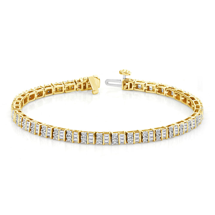 Baguette and Round Diamond Bracelet in 14K Yellow Gold (3 ct. tw.)