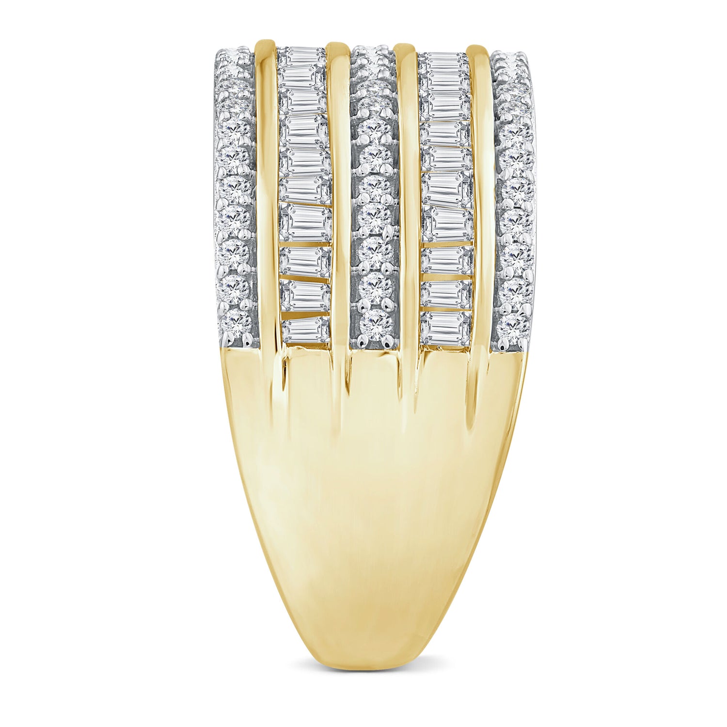 Round and Baguette Multi-Row Diamond Band in 14K Yellow Gold (3 ct. tw.)