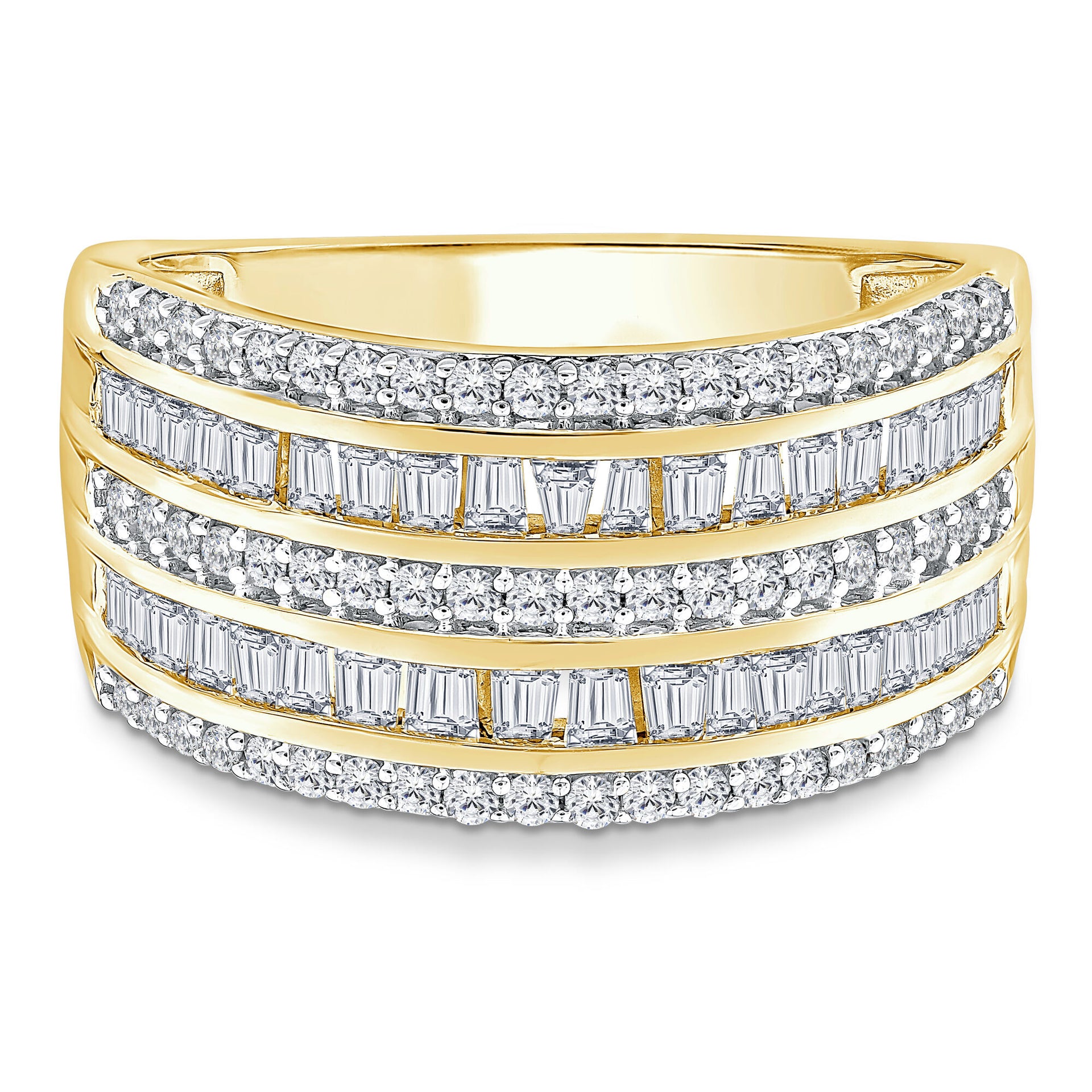Round and Baguette Multi-Row Diamond Band in 14K Yellow Gold (3 ct. tw.)