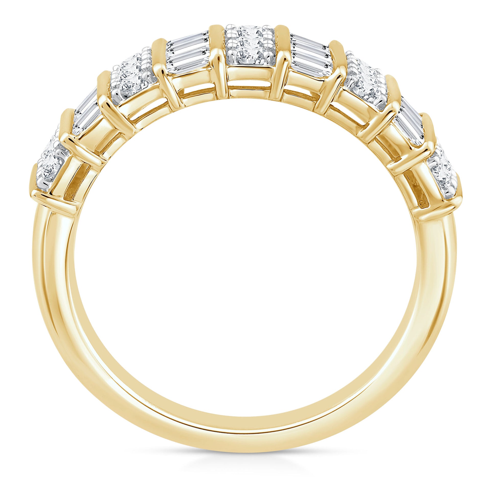 Round and Baguette Diamond Band in 14K Yellow Gold (1 ct. tw.)