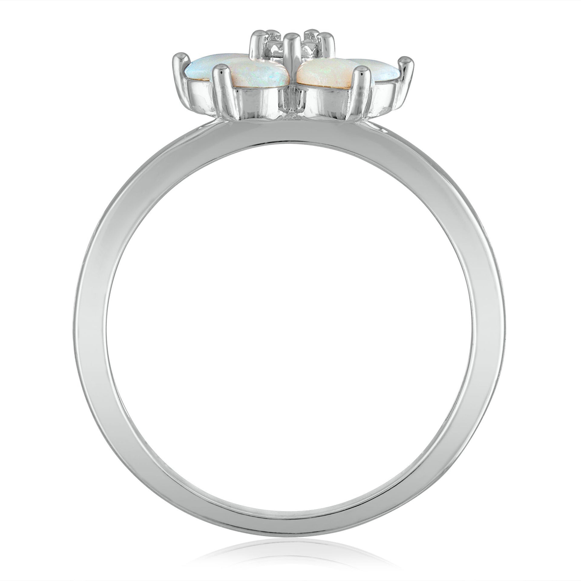 Opal & Diamond Accent Flower Ring in 14K White Gold