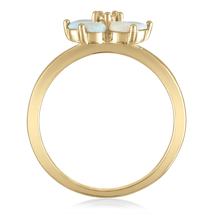 Opal & Diamond Accent Flower Ring in 14K Yellow Gold