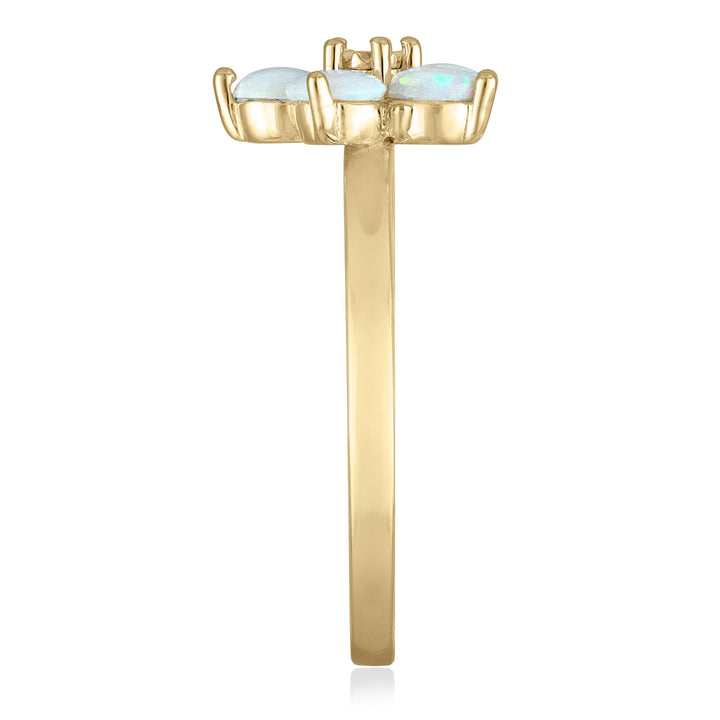 Opal & Diamond Accent Flower Ring in 14K Yellow Gold