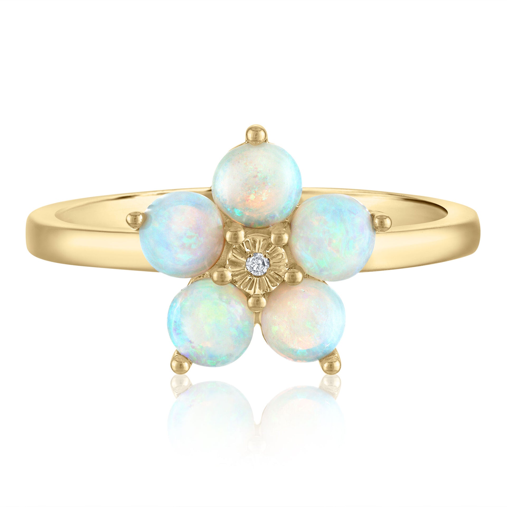 Opal & Diamond Accent Flower Ring in 14K Yellow Gold