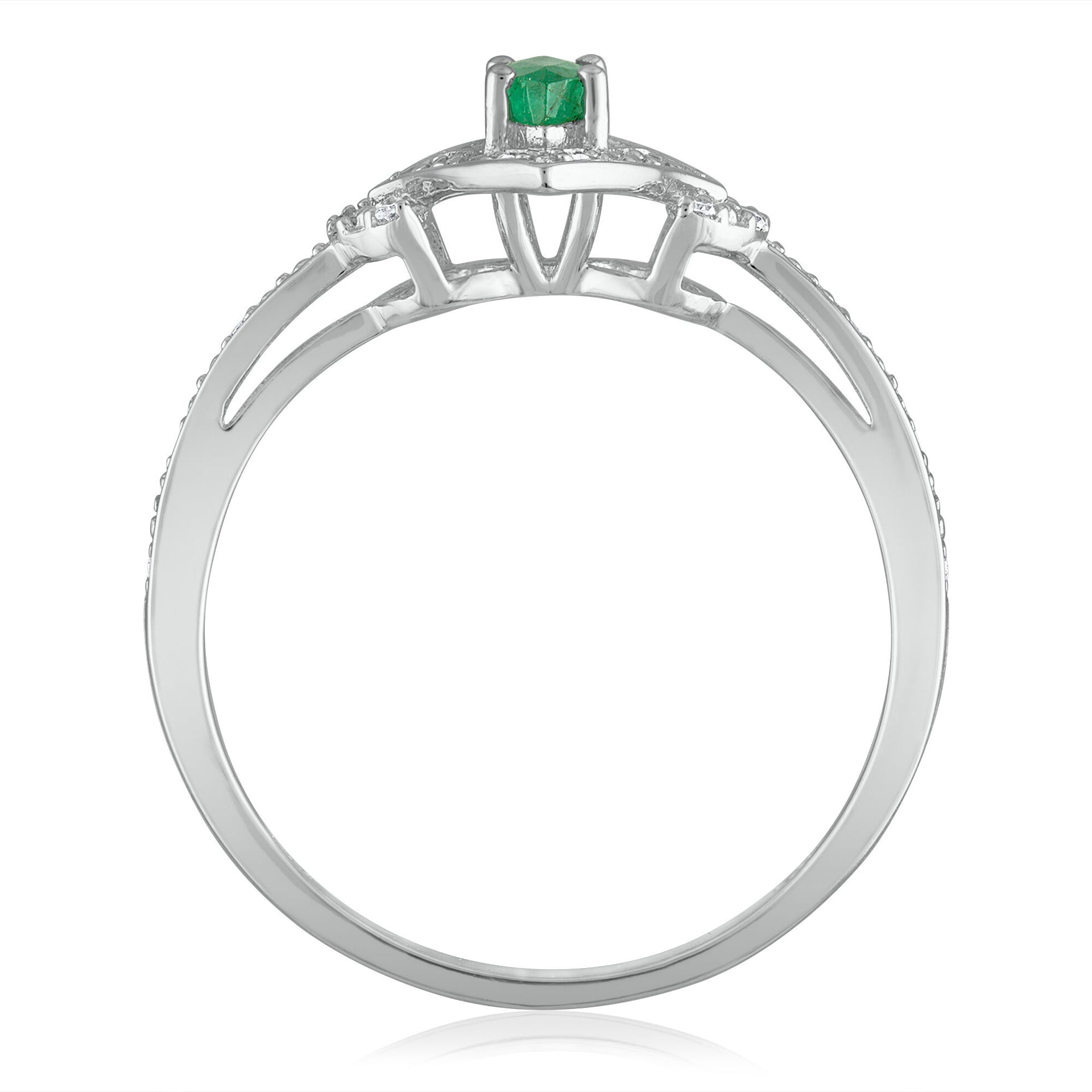 Marquise Emerald & Diamond Ring in 14K White Gold