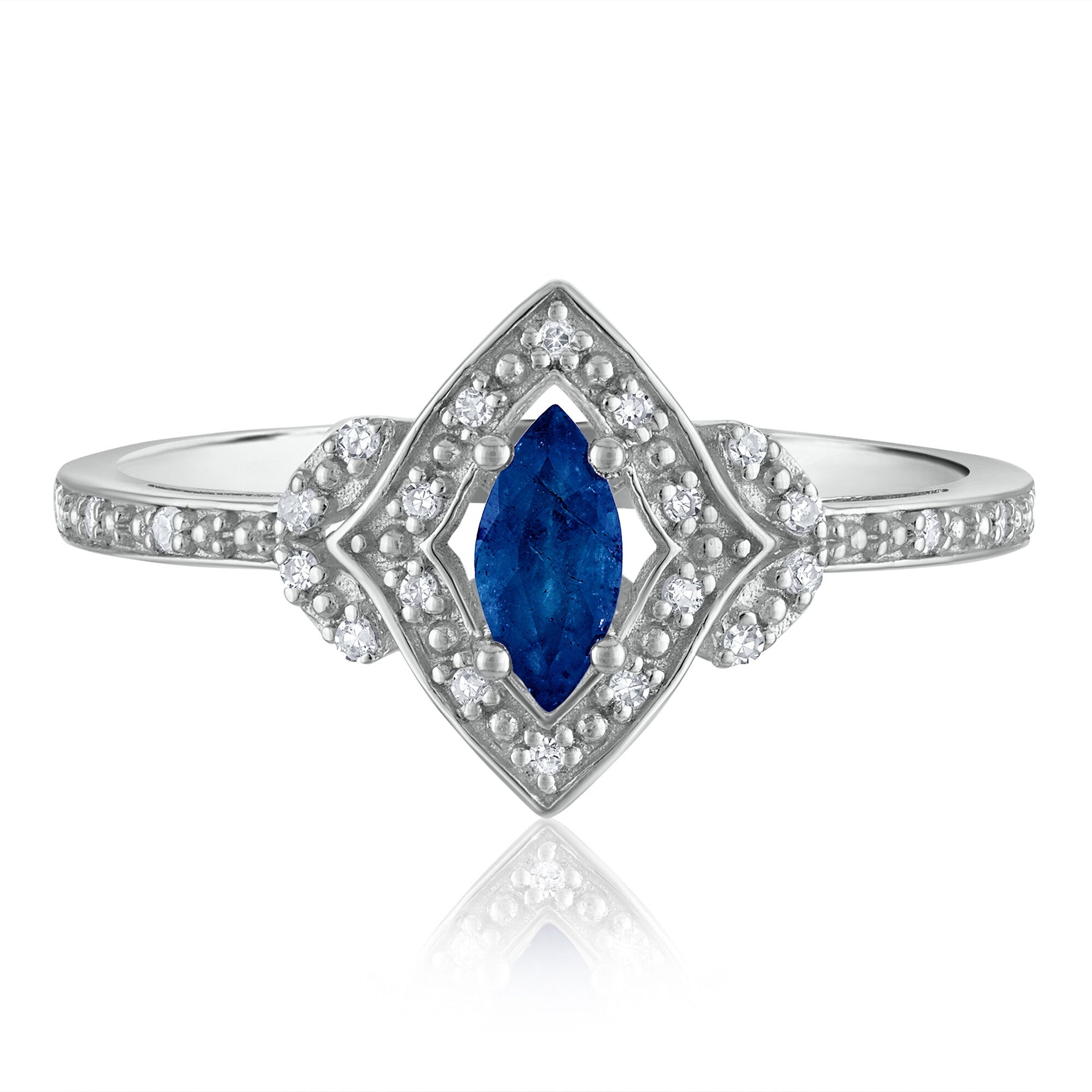 Marquise Blue Sapphire & Diamond Ring in 14K White Gold
