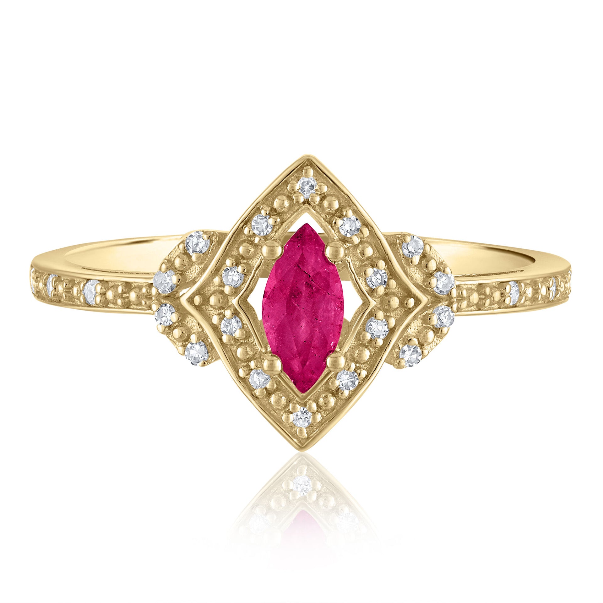 Marquise Ruby & Diamond Ring in 14K Yellow Gold