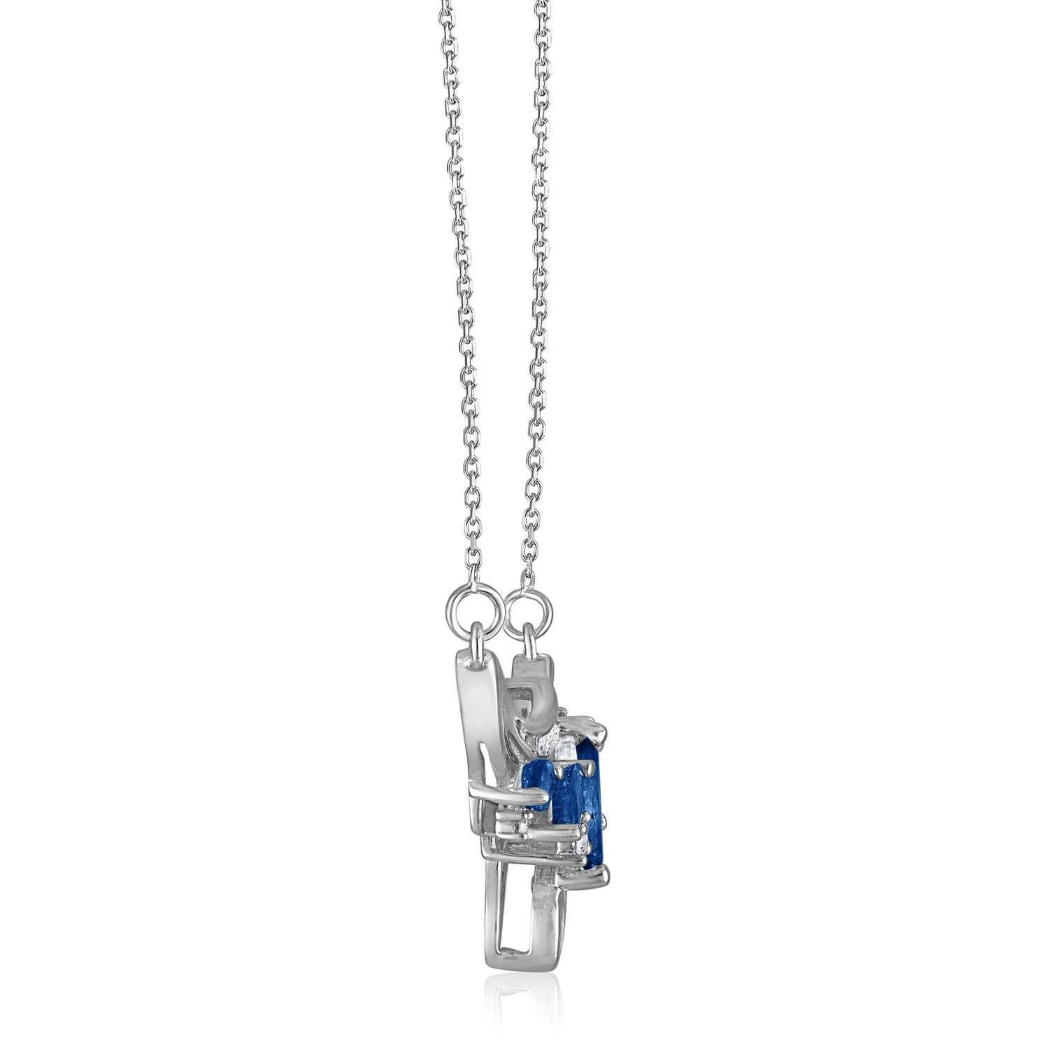 Diamond and Marquise Blue Sapphire Necklace in 14K White Gold, 1/7 ct. tw