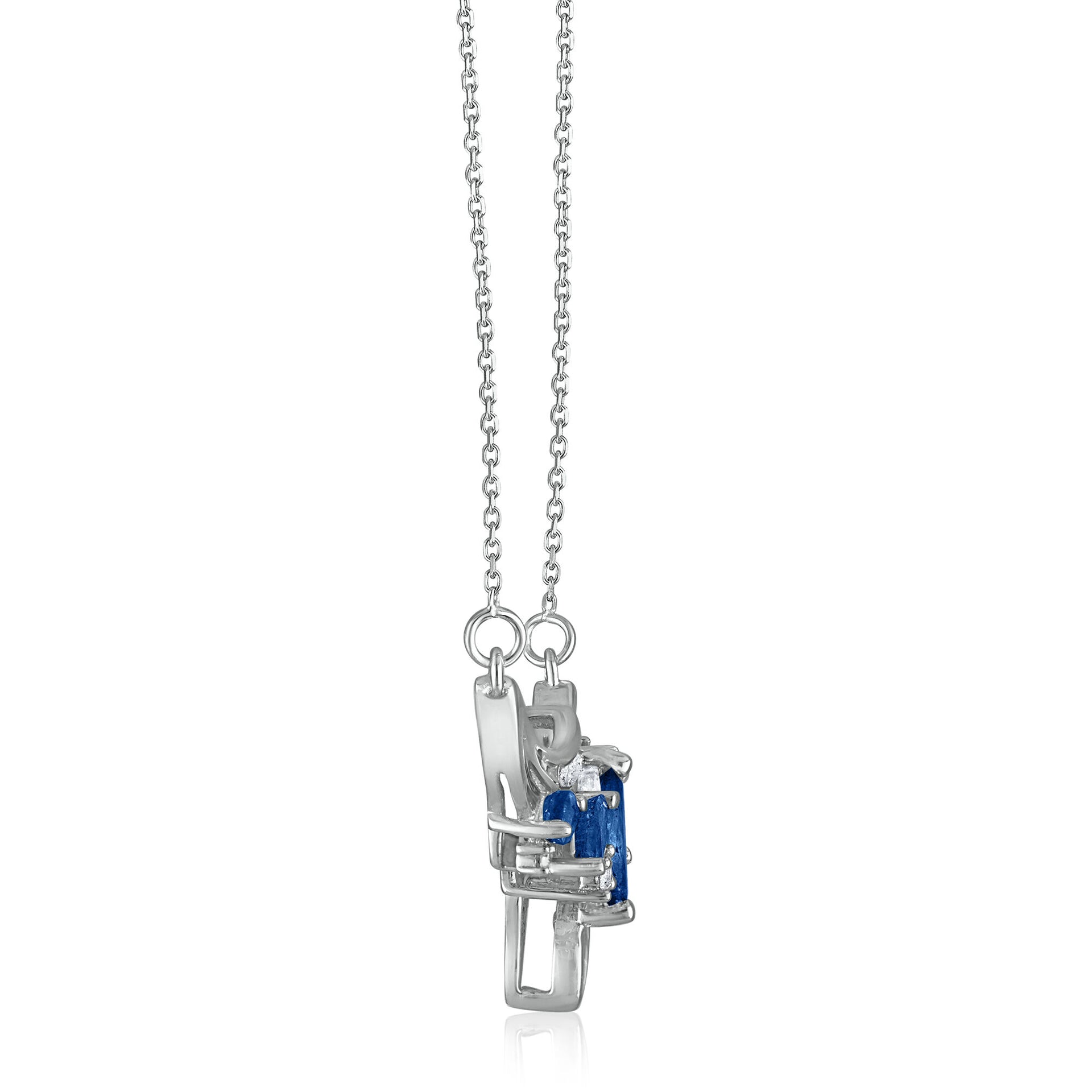 Diamond and Marquise Blue Sapphire Necklace in 14K White Gold, 1/7 ct. tw