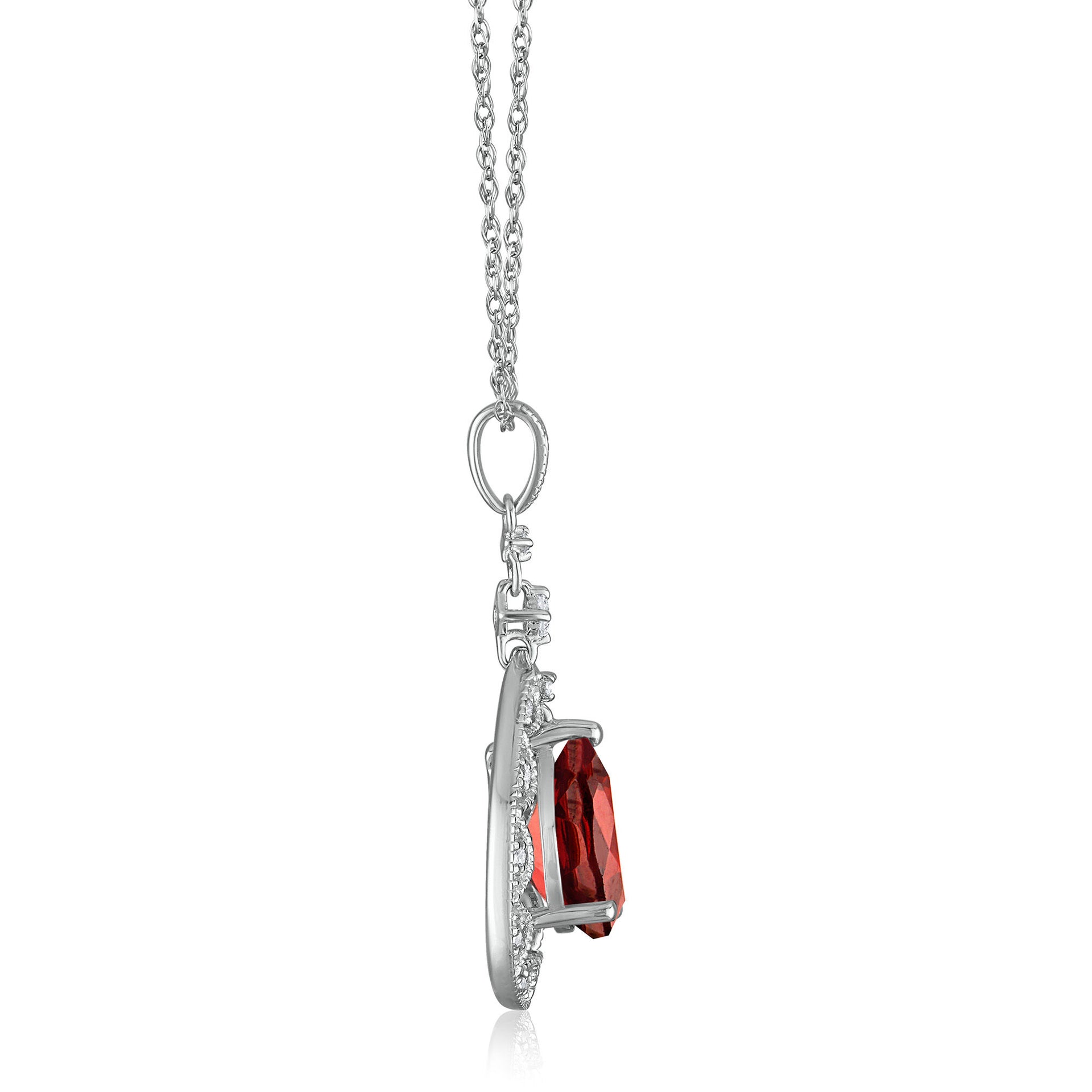 Pear-Shaped Garnet and Diamond Accent Necklace in 14K White Gold