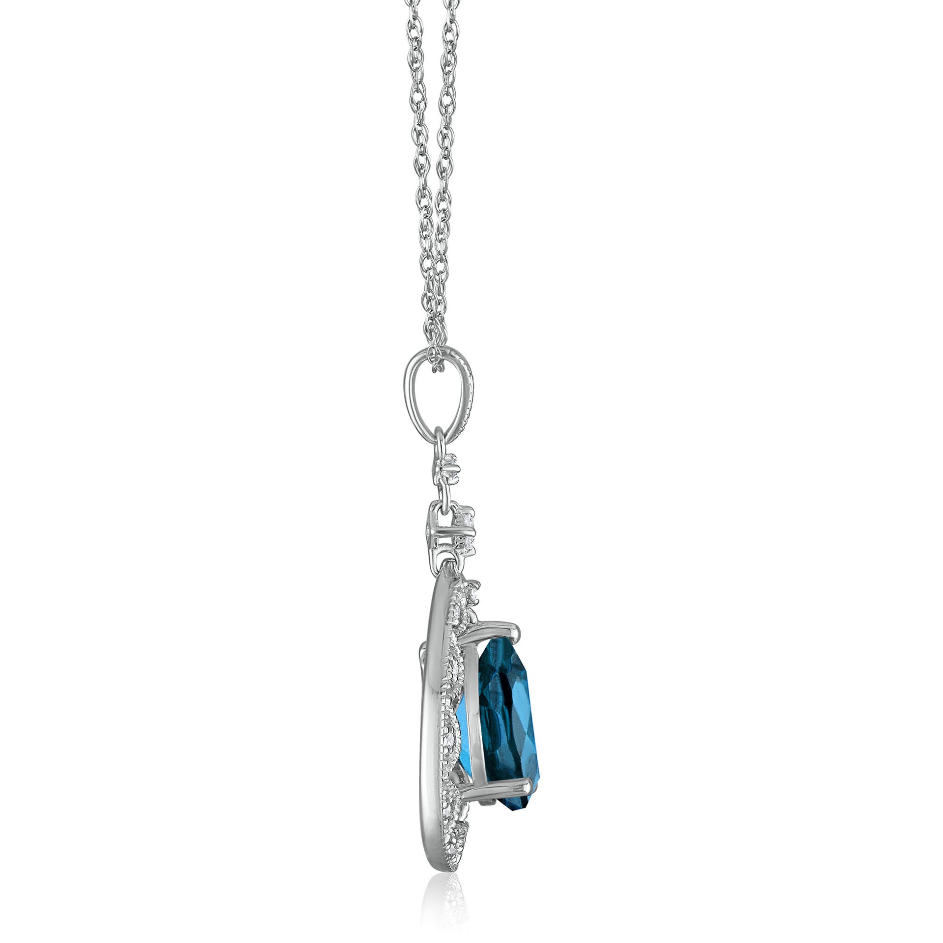 Pear-Shaped London Blue Topaz and Diamond Accent Necklace in 14K White Gold
