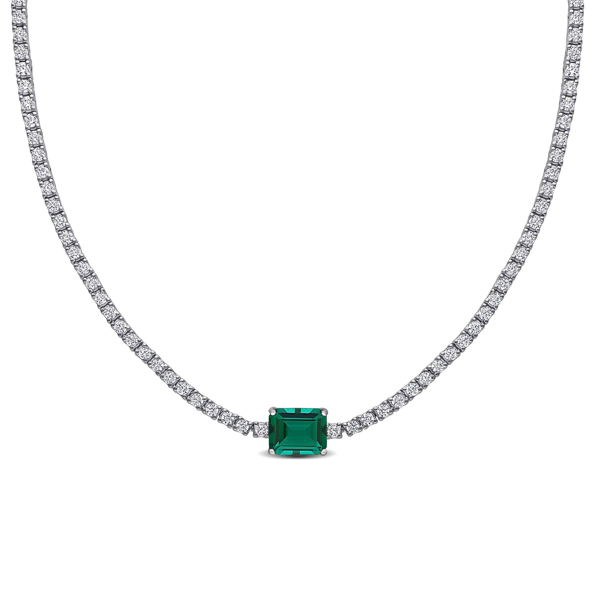 Mimi & Max 15 7/8 ct TGW Created Emerald Created White Sapphire Necklace Sterling Silver