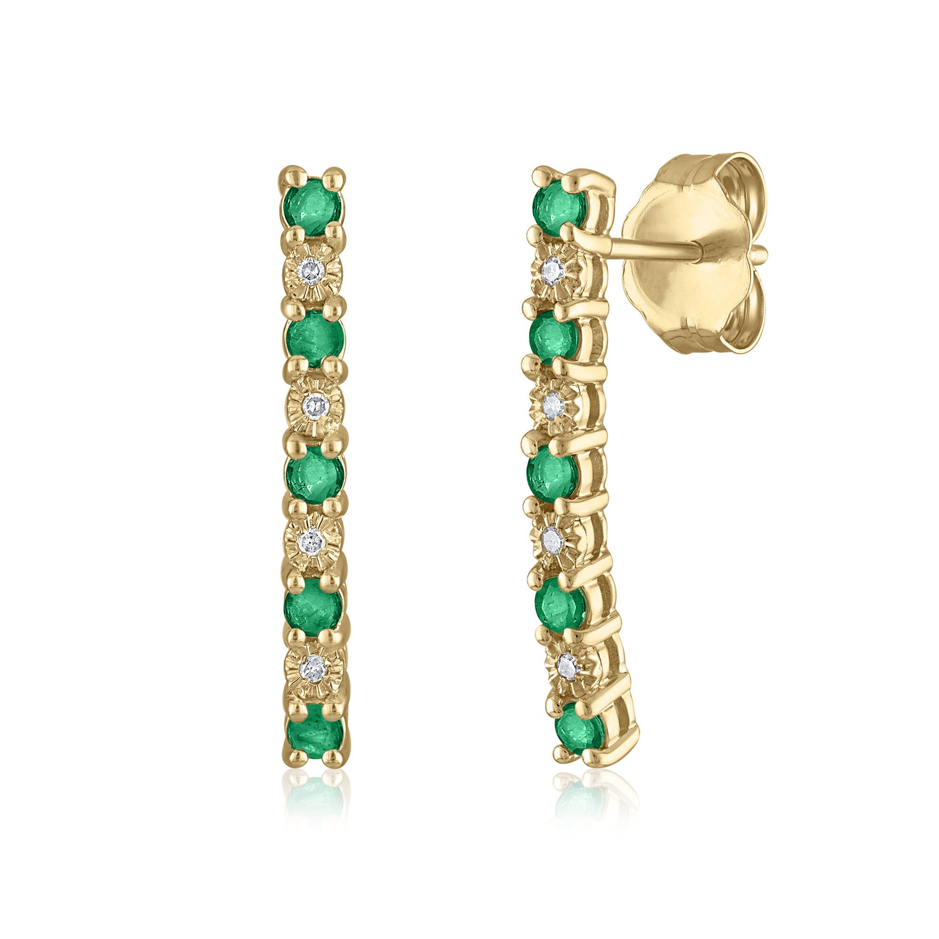 Emerald and Diamond Accent Earrings in 14K Yellow Gold