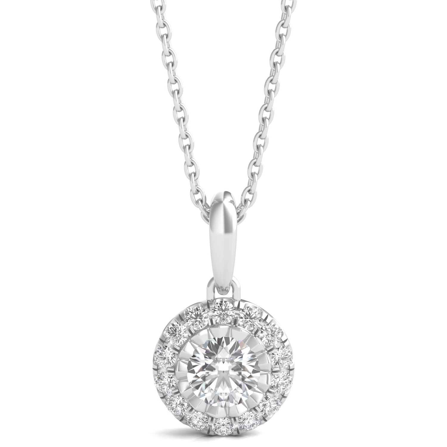 Lab Grown Diamond Solitaire Plus Round Halo Pendant in 10K White Gold (1/2 ct. tw.)