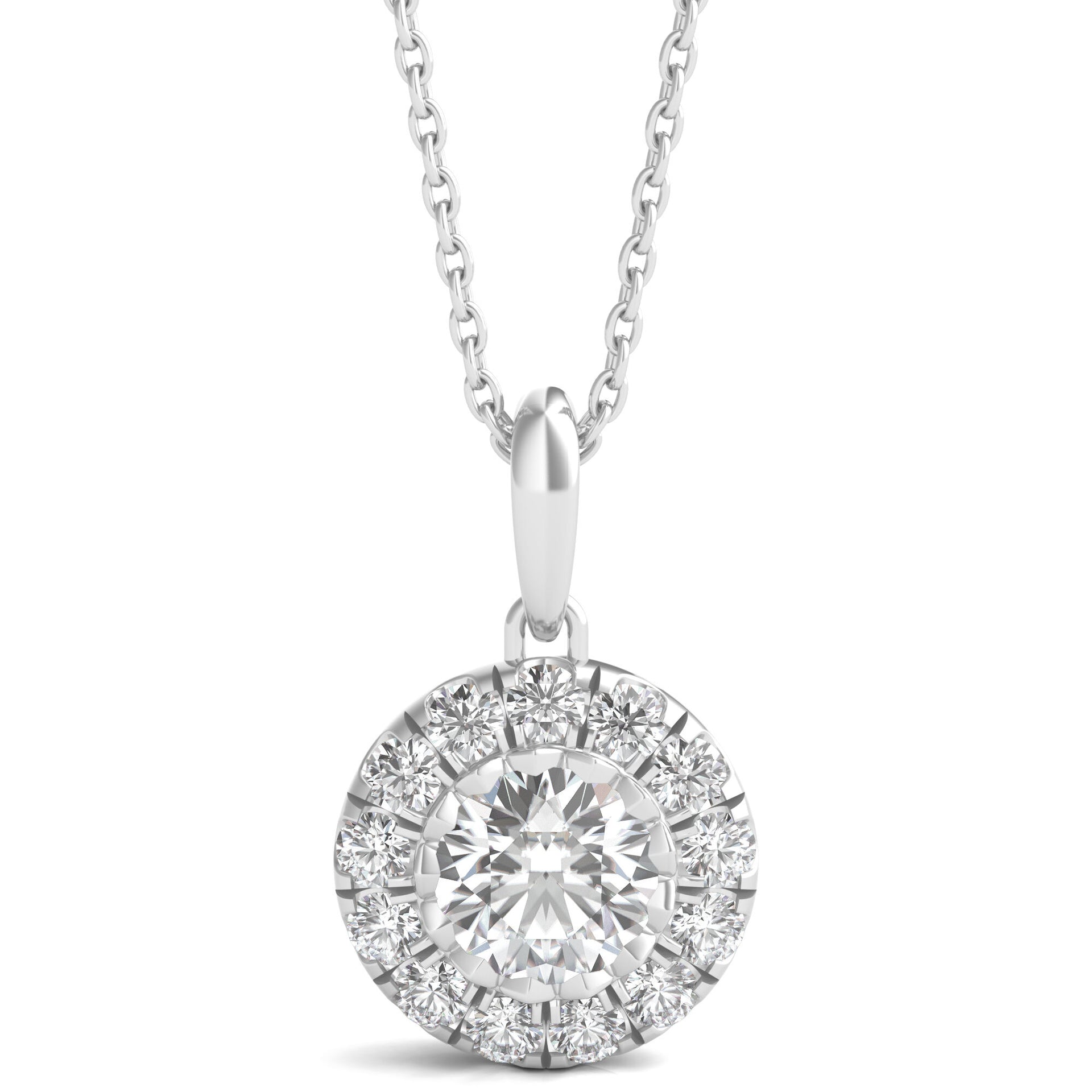 Lab Grown Diamond Solitaire Plus Round Halo Pendant in 10K White Gold (1 ct. tw.)