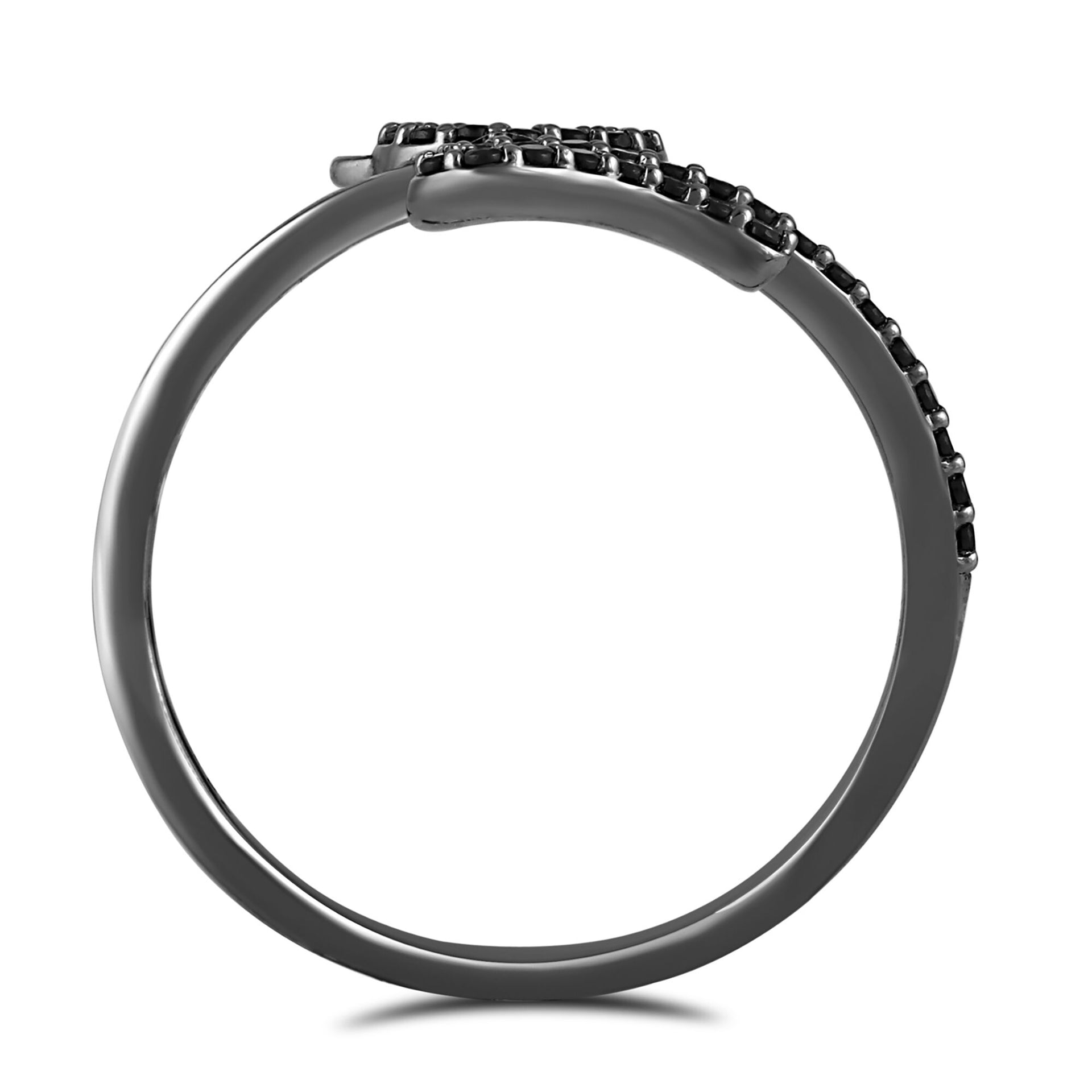 Black Diamond Cat Bypass Ring in Sterling Silver (1/5 ct. tw.)