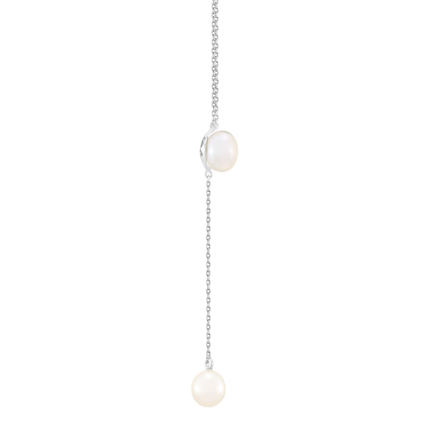 Round and Button Freshwater Cultured Pearl Drop Pendant in Sterling Silver