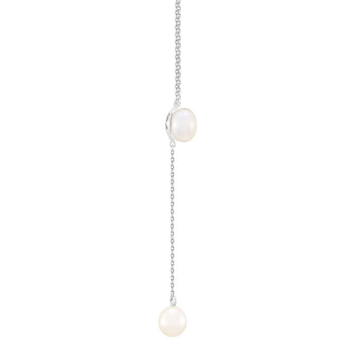 Round and Button Freshwater Cultured Pearl Drop Pendant in Sterling Silver
