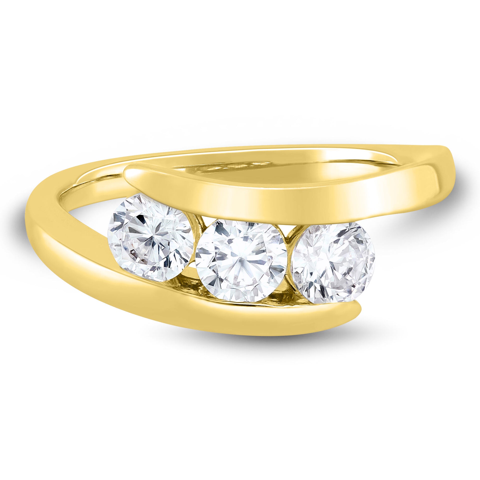 Lab Grown Diamond Three Stone Bypass Ring in 10K Yellow Gold (1 ct. tw.)