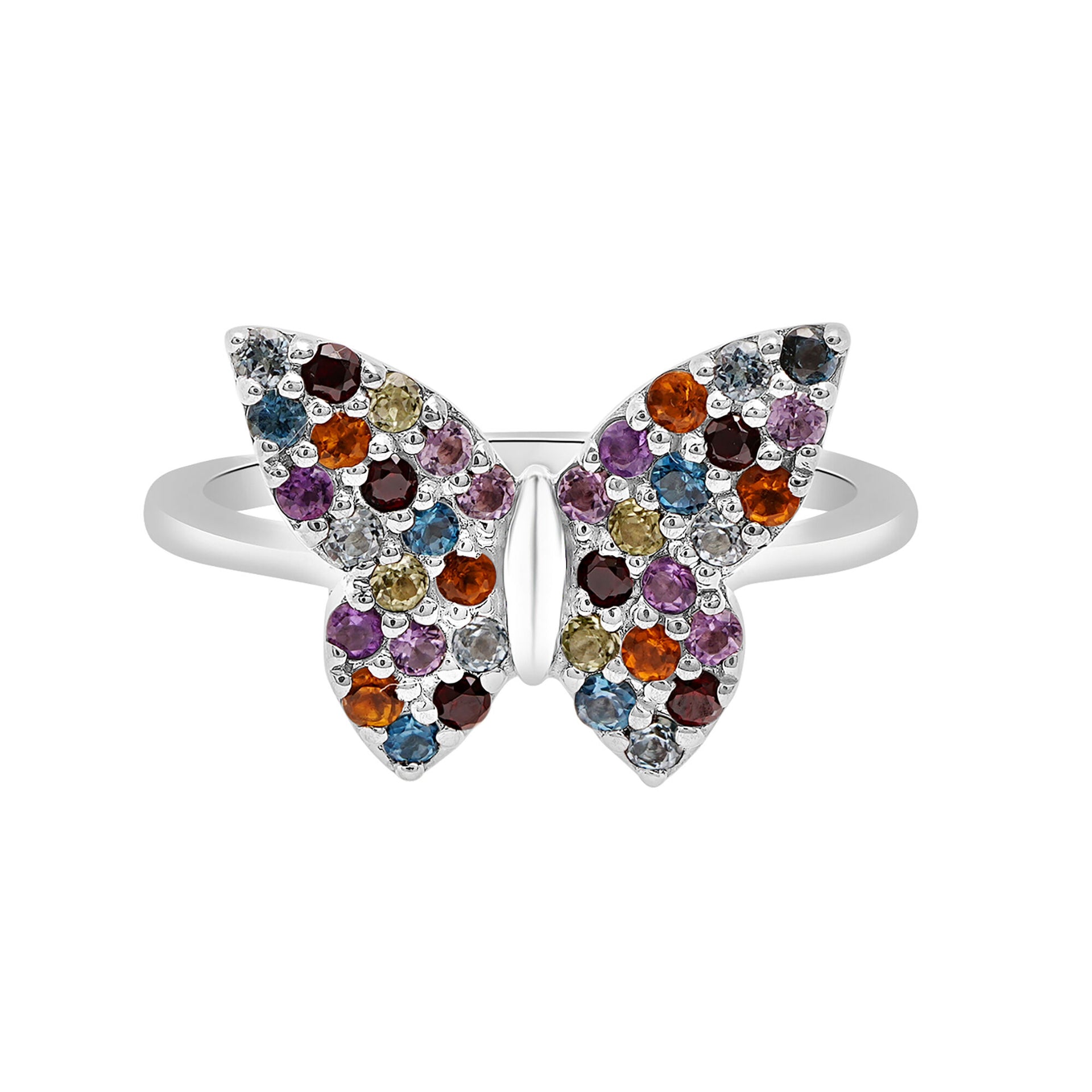 Multi-Gemstone Butterfly Ring in Sterling Silver