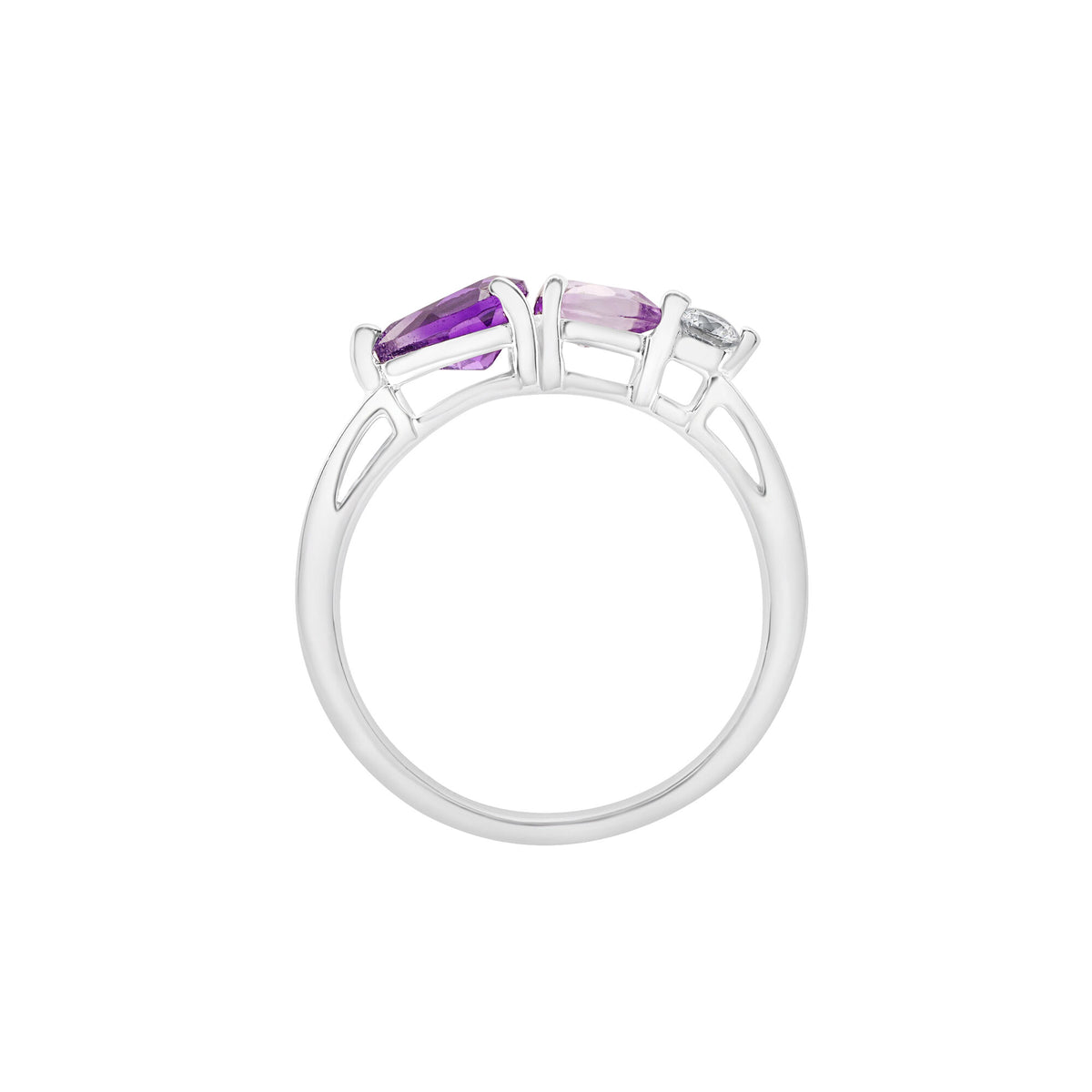 Amethyst Ring with Rose de France and White Topaz in Sterling Silver