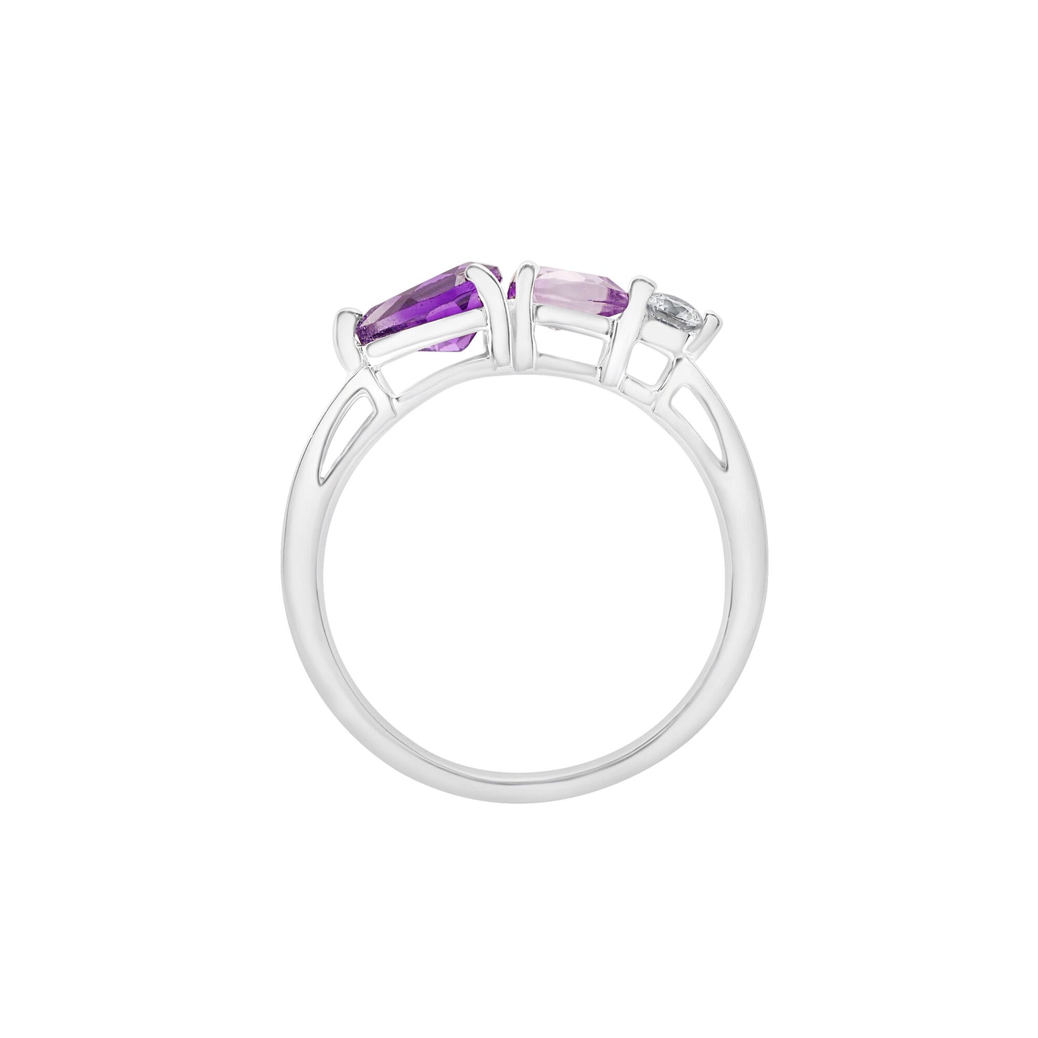 Amethyst Ring with Rose de France and White Topaz in Sterling Silver
