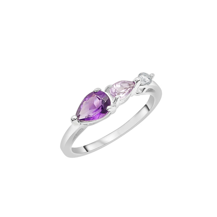 Amethyst Ring with Rose de France and White Topaz in Sterling Silver