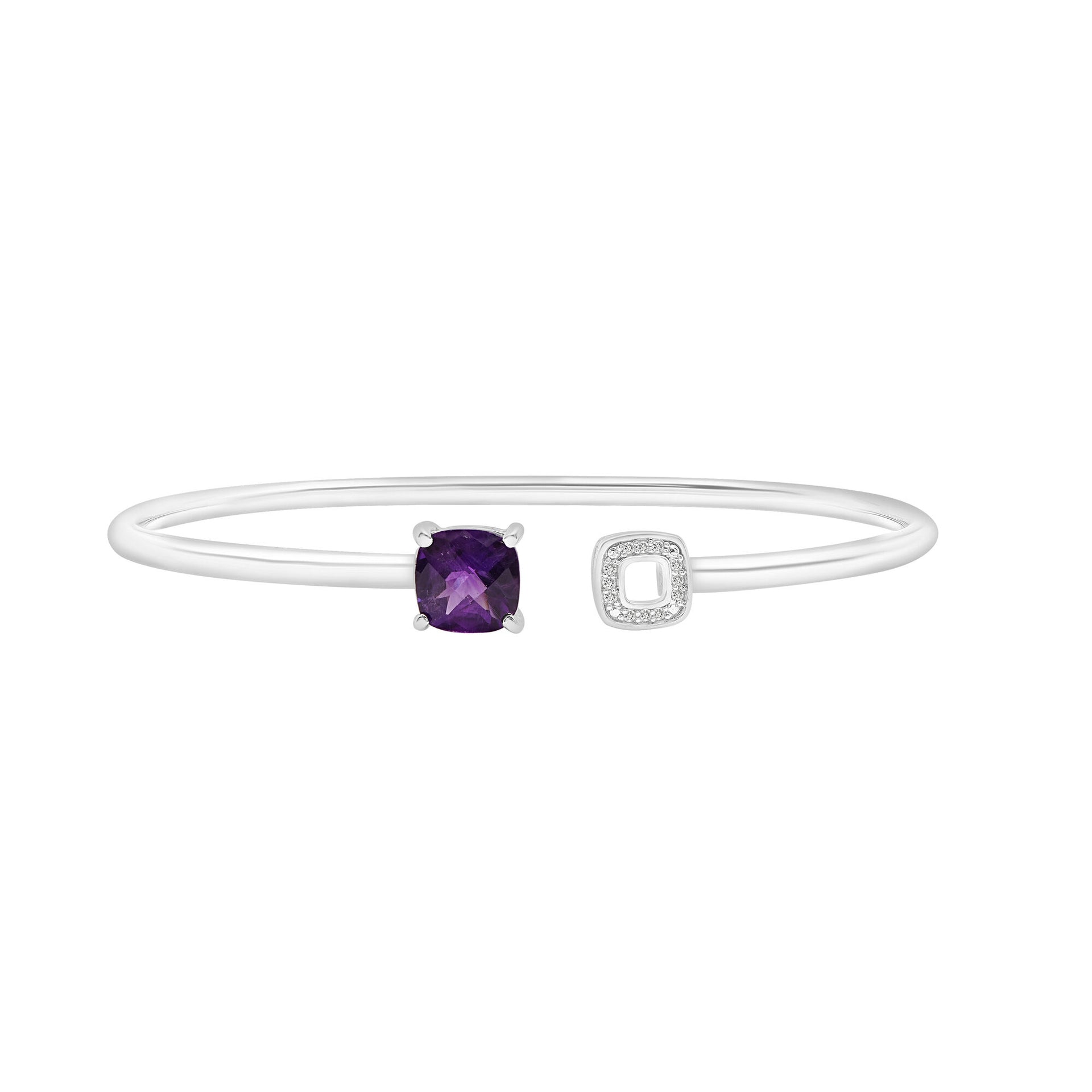 Amethyst and Diamond Accent Bangle Bracelet in Sterling Silver